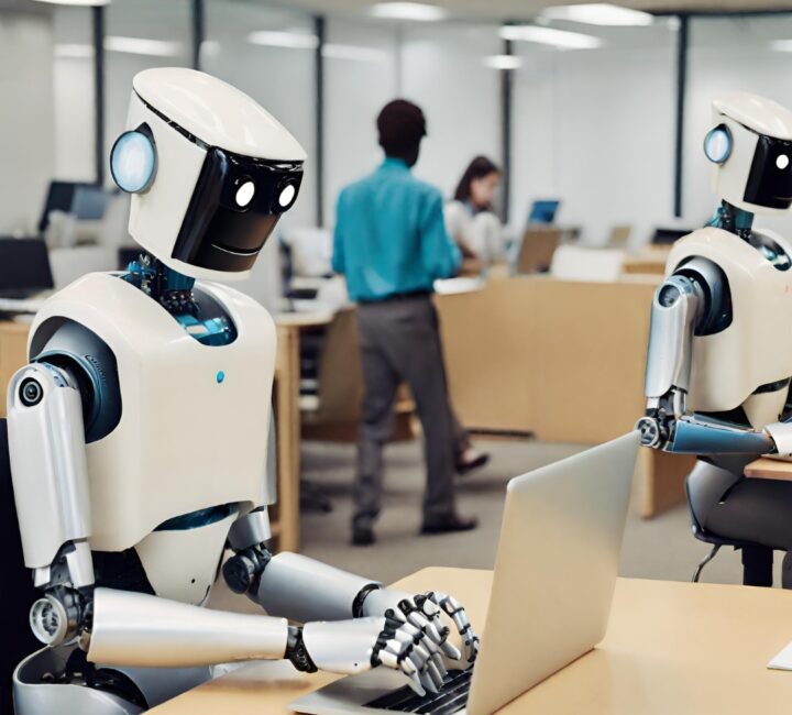 Robots working in an office